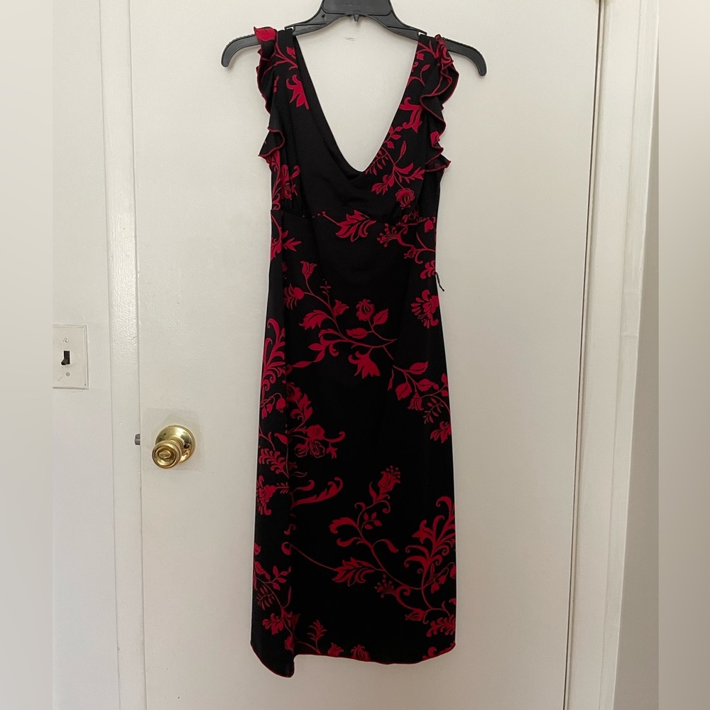 Black and red floral cocktail dress